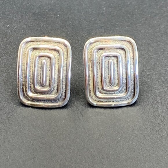 VTG Beau Sterling Silver 925 Geometric Screw Back Earrings 9/10" Length - Picture 3 of 10